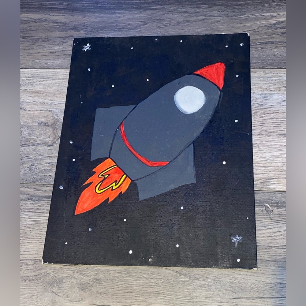 Rocket ship hand made painting